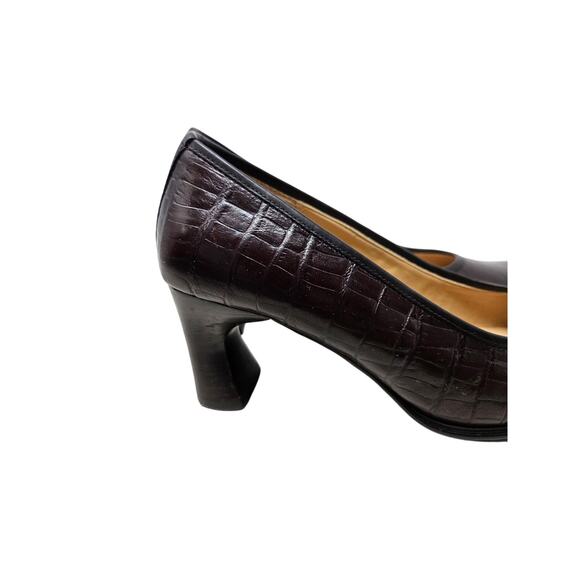Vintage y2K Anne Klein 8 Brown Croc Embossed Leather Square Toe Pump Classic - Picture 4 of 7